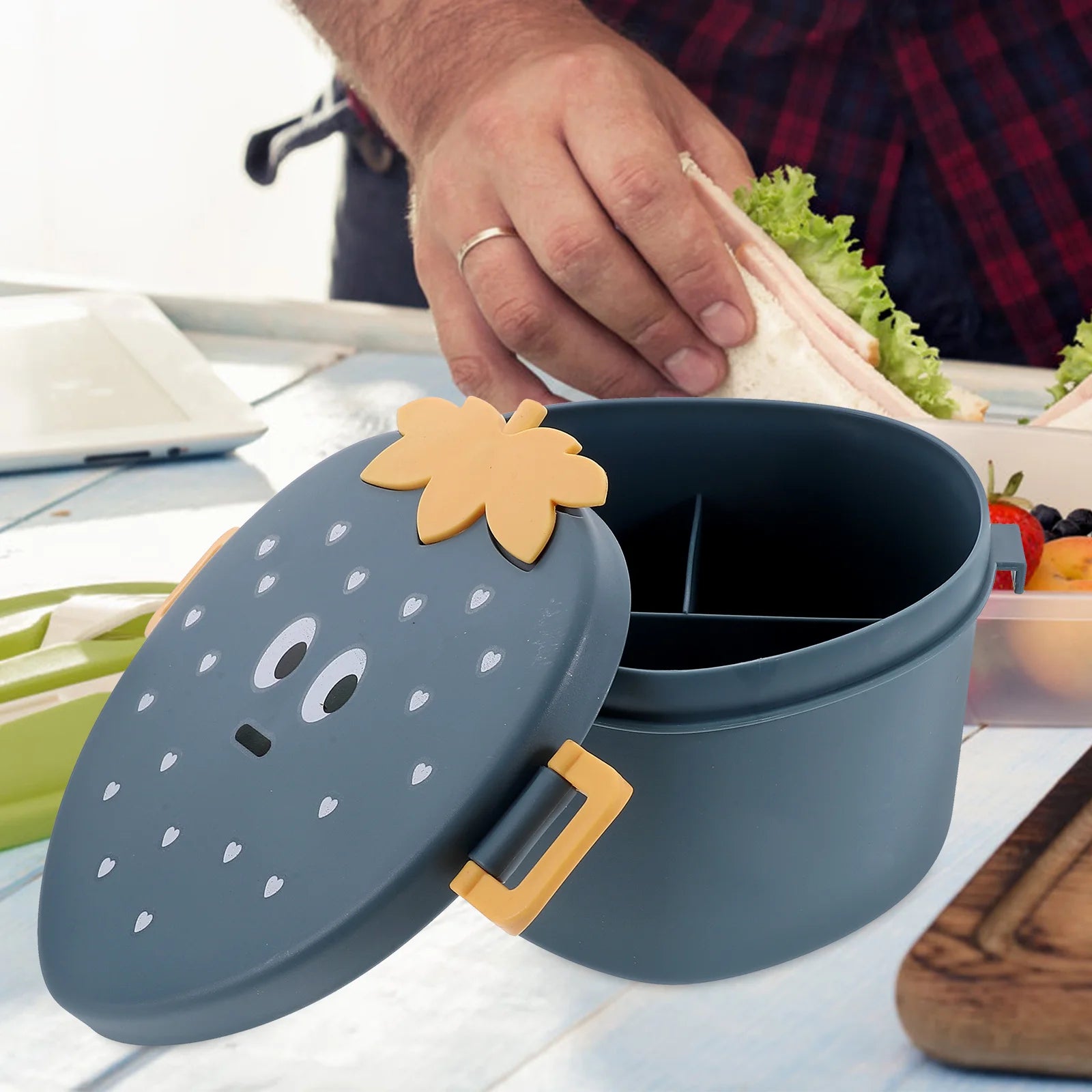 Strawberry Bento Box Plastic Lunch Box Large Capacity Adult Food Storage Container Stackable Lunch Holder for Picnic Reusable