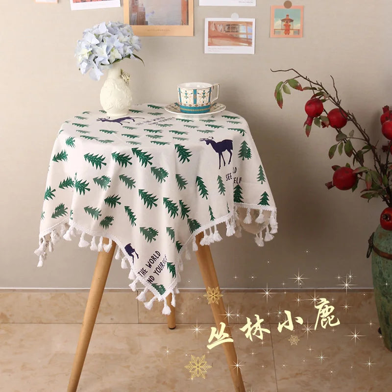 ins tablecloth fabric cotton and linen Japanese small fresh Internet celebrity rectangular dining table coffee table cloth