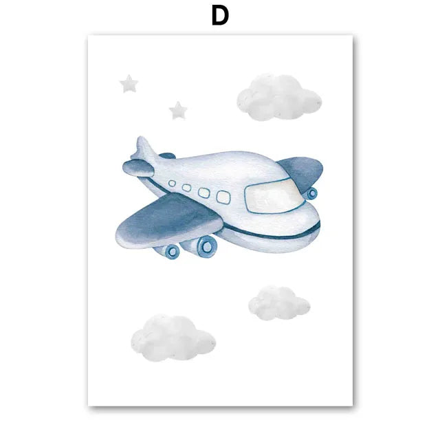 Hot Air Balloon Plane Train Car Custom Baby Name Wall Art Nordic Posters Painting Cartoon Pictures Kids Room Decor Canvas Prints