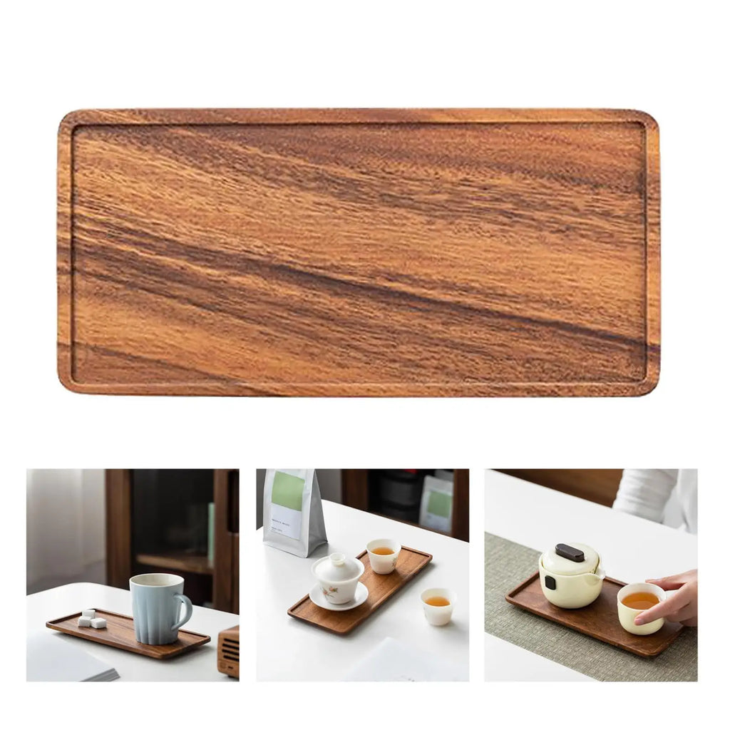 Walnut Rustic Large Serving Tray Rectangle Breakfast Drink Coffee Tea Party
