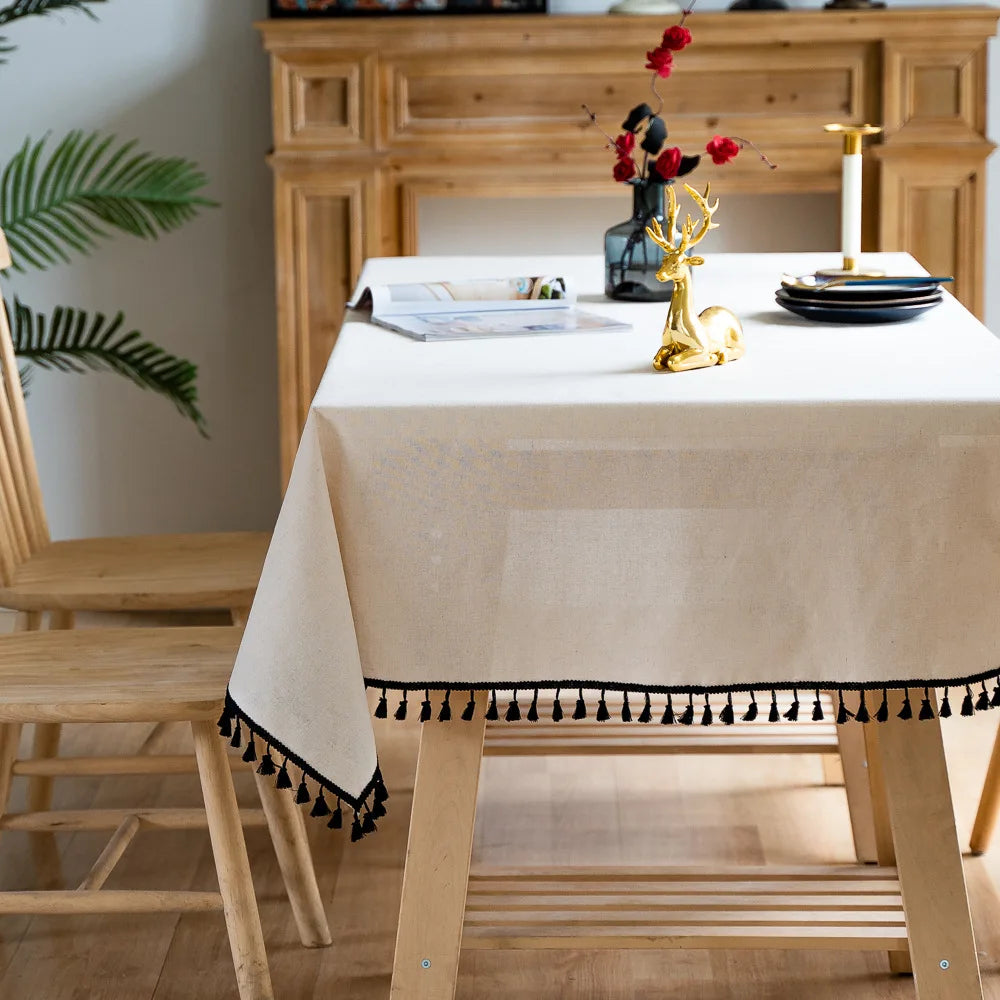 Table Clothes For Dining Table Elegant Rectangular Cotton Linen Tablecloths Square Dining Table Cloth with Tassel On The Coffee