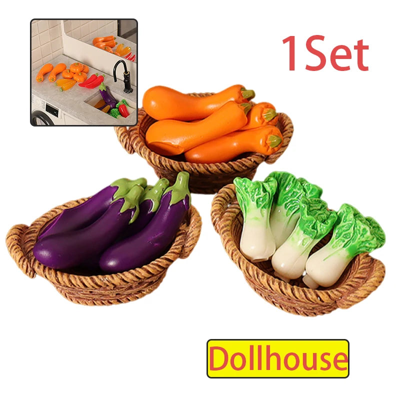 1/12 Dollhouse Simulation Vegetable Basket Set Dollhouse Vegetables Decoration Dolls House Miniature Kitchen Play Toys
