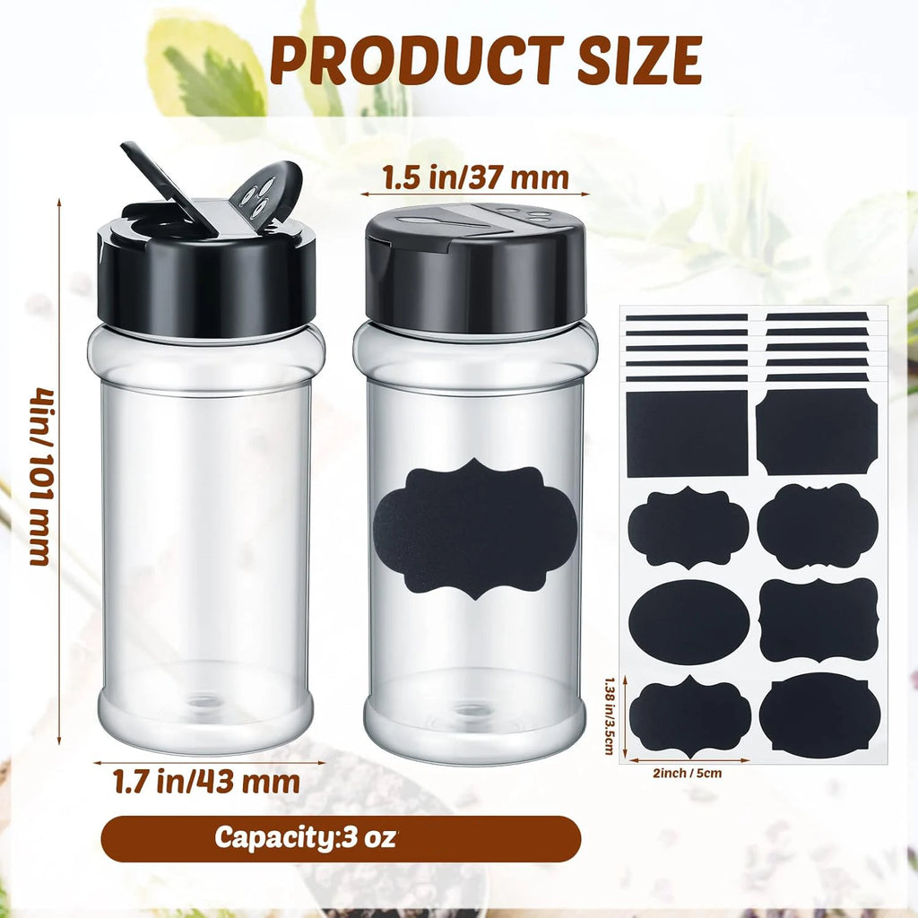 100ml plastic spice jar with shaker lid Label and pens seasoning container 3.5oz spice container with black lid seasoning jar fo