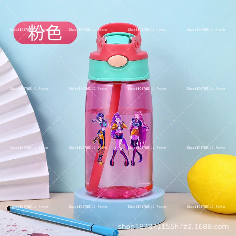KPop Demon Hunters Drinking Glass Large Capacity Portable Plastic Mug Kids Cartoon Cute Sports Straw Drinking Cup Water Bottle
