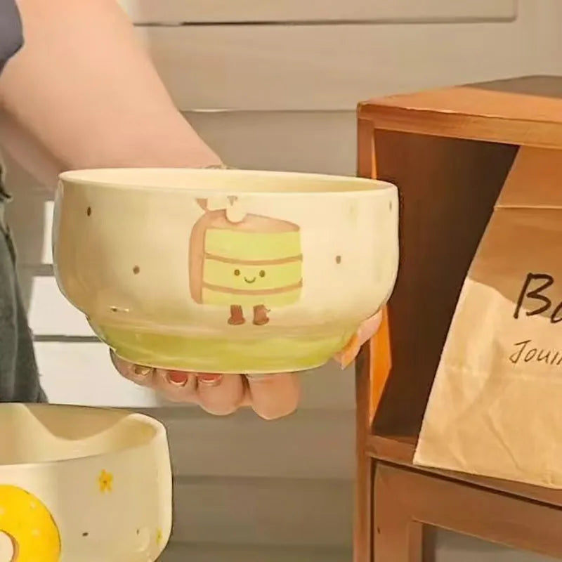 Cute Ceramic Bowl Household 4.5 Inch Cartoon Cake Pattern Instant Noodles Bowls Aesthetic Underglazed Colour Dinner Tableware
