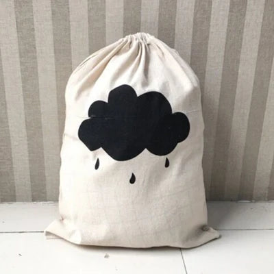 Linen Cotton Laundry Bag Animal Stripe Drawstring Backpack Cartoon Toy Storage Bag Drawstring Dirty Clothes Bag Organizer Pouch
