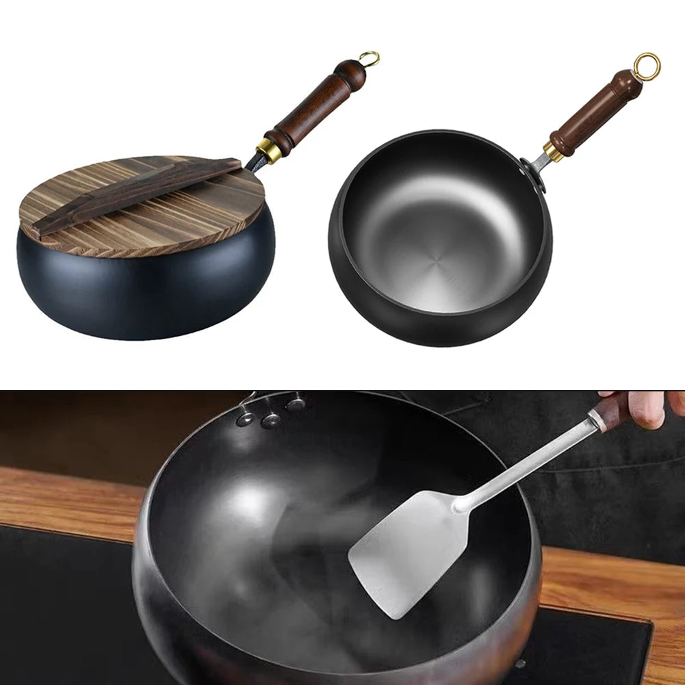Handmade Forging NON-STICK PAN Household Stir Fry Stew Pot Flat Bottom Small Frying Pan Kitchen Gas Stove Pan Cookware