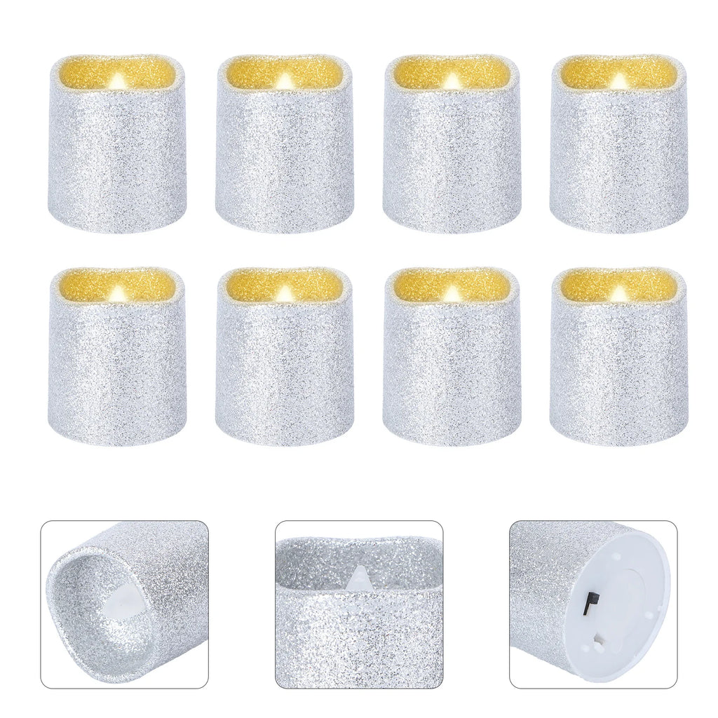 12pcs Glitter Electric Lights Flameless Led Candles For Wedding Christmas Party Home Cafe Bar Decorations Lighting
