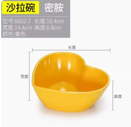 Medium love shaped bowl plastic melamine Dim sum tableware breakfast bowl dessert bowl fruit salad bowl