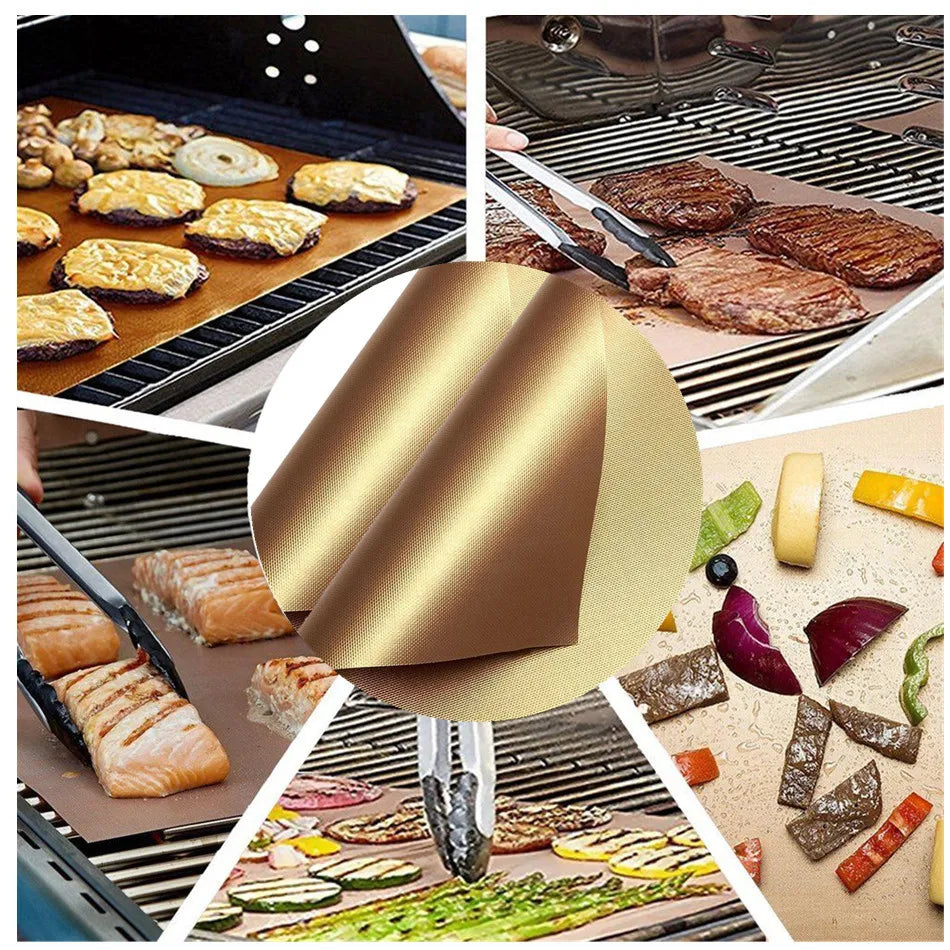 2 pcs Reusable Nonstick Bbq Grill Mat 16X13.8In For Vegetables Bacon Fish Kebabs Outdoor Grilling Baking Sheet Cooking Tool