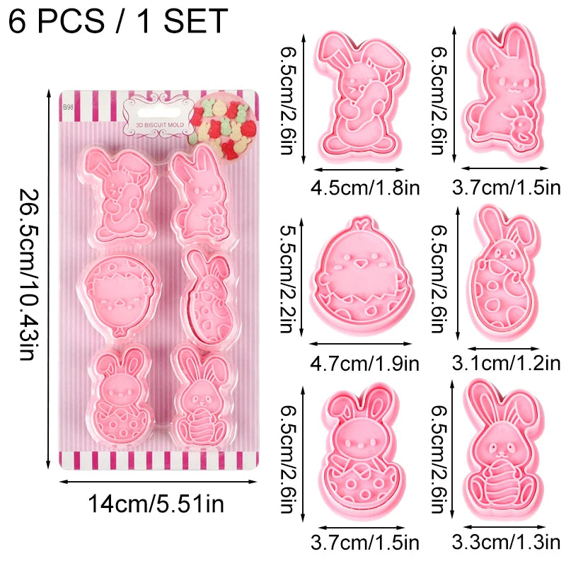 6pcs/Set Easter Bunny Cookie Cutters Kitchen Fondant Molds Cartoon Rabbit Eggs Easter Party Baking Decoration Pastry Accessories