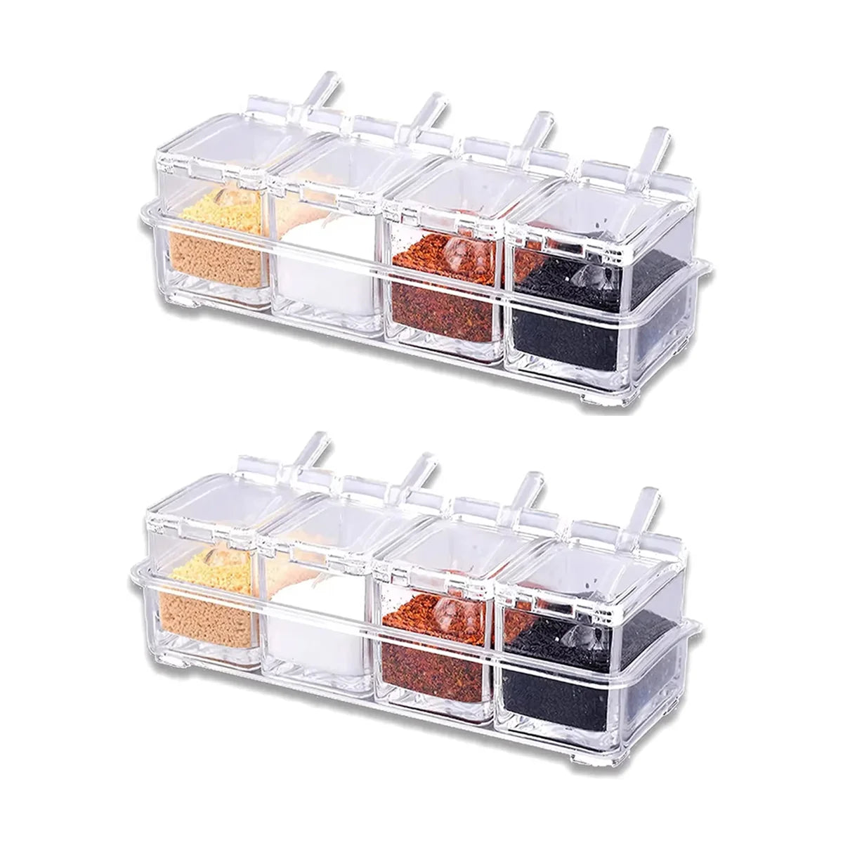 4 Pieces Clear Seasoning Box Set Crystal Seasoning Storage Container with Spoon Clear Seasoning Rack Spice Pots for Pepper Spice