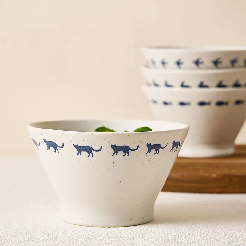 Cute Animal Pattern 5inches Rice Bowl Splash Ink Round Ceramic Bowls Household Casual Fruit  Salad Yogurt Serving Tableware