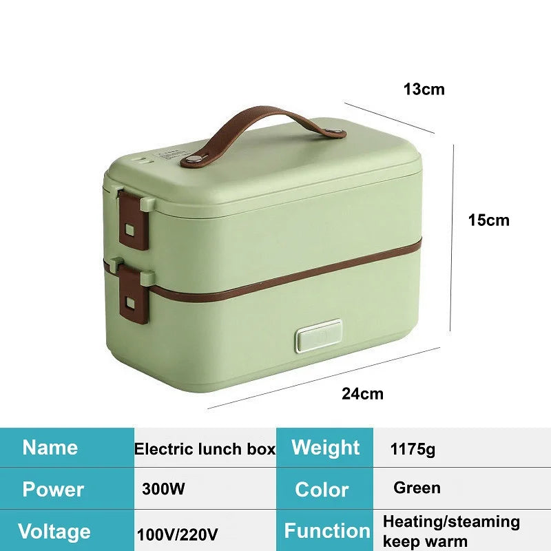 110V/220V Electric Lunch Box Office 304 Stainless Steel Quick Heating Bento Box Portable Fast Food Warmer Warming Pot 1.2L