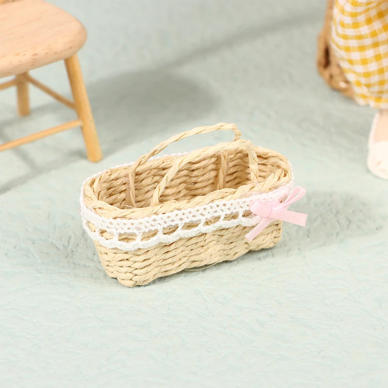 1Pcs Mini 1/12 Cute Dollhouse Rattan Frame Hand-woven Vegetable Food Storage Basket Dolls Miniature Decoration