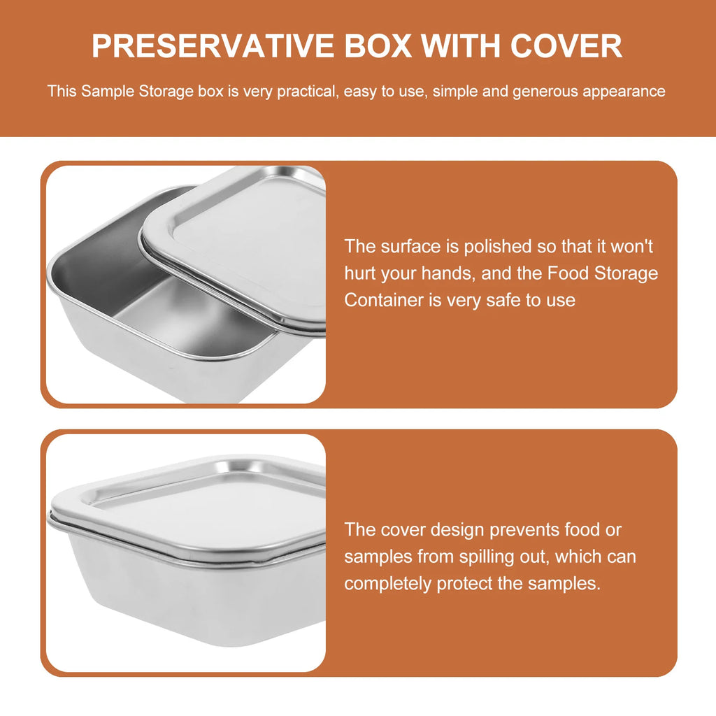 Stainless Steel Sample Storage Box 300ml Reliable Polished Surface Food Container Airtight Sample Holder for School Canteen