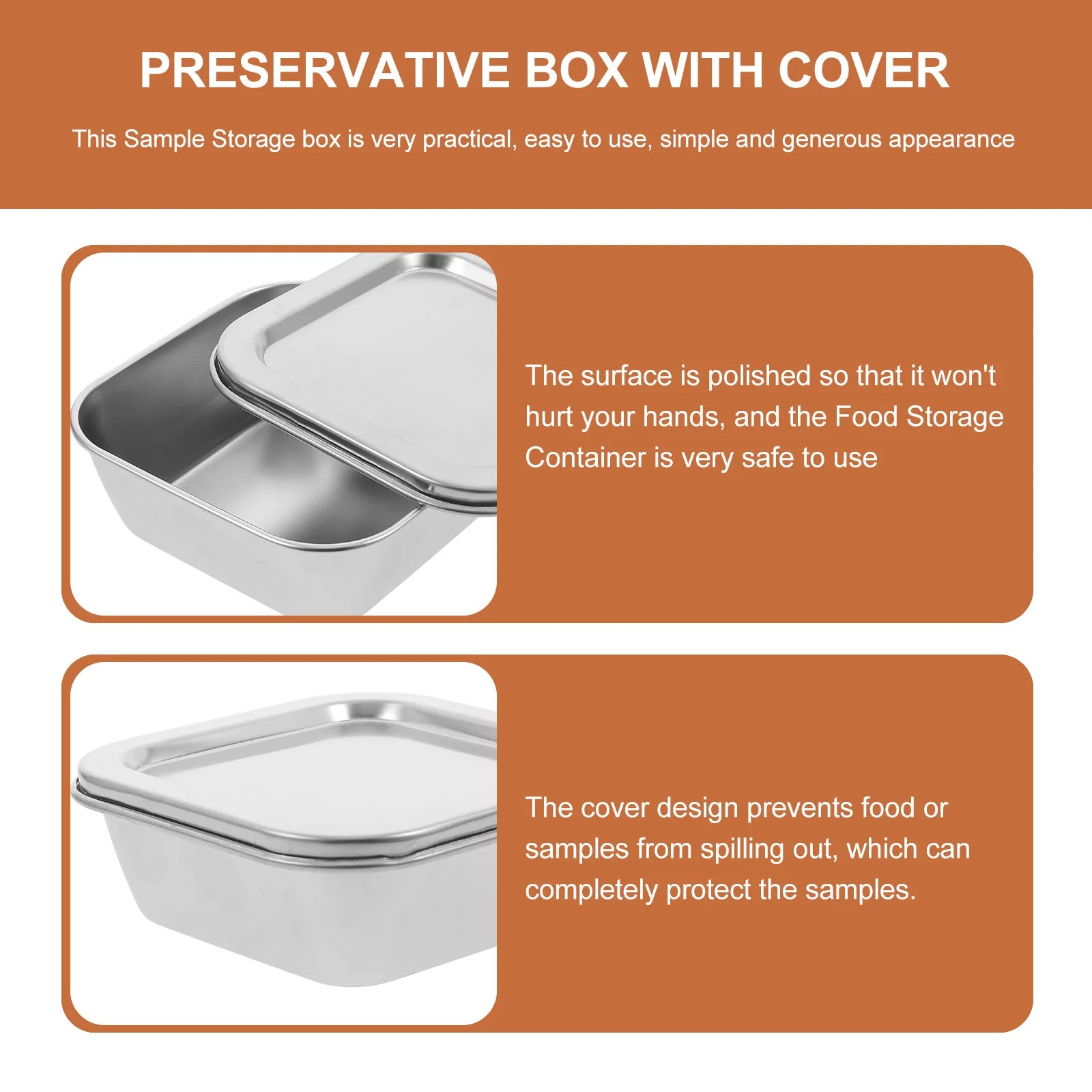 Stainless Steel Sample Storage Box 300ml Reliable Polished Surface Food Container Airtight Sample Holder for School Canteen