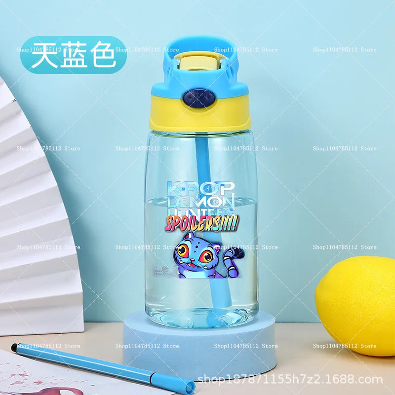 KPop Demon Hunters Drinking Glass Large Capacity Portable Plastic Mug Kids Cartoon Cute Sports Straw Drinking Cup Water Bottle