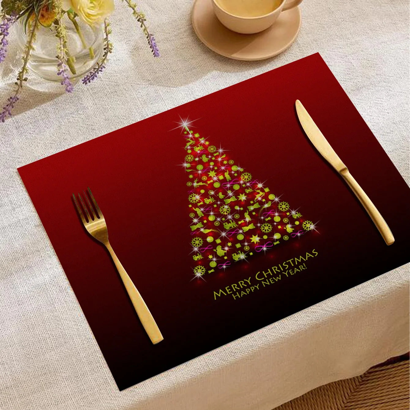 Christmas Digital Printed Placemat Linen European and American Birthday Party Insulation and Anti Fouling Decorative Table Mat
