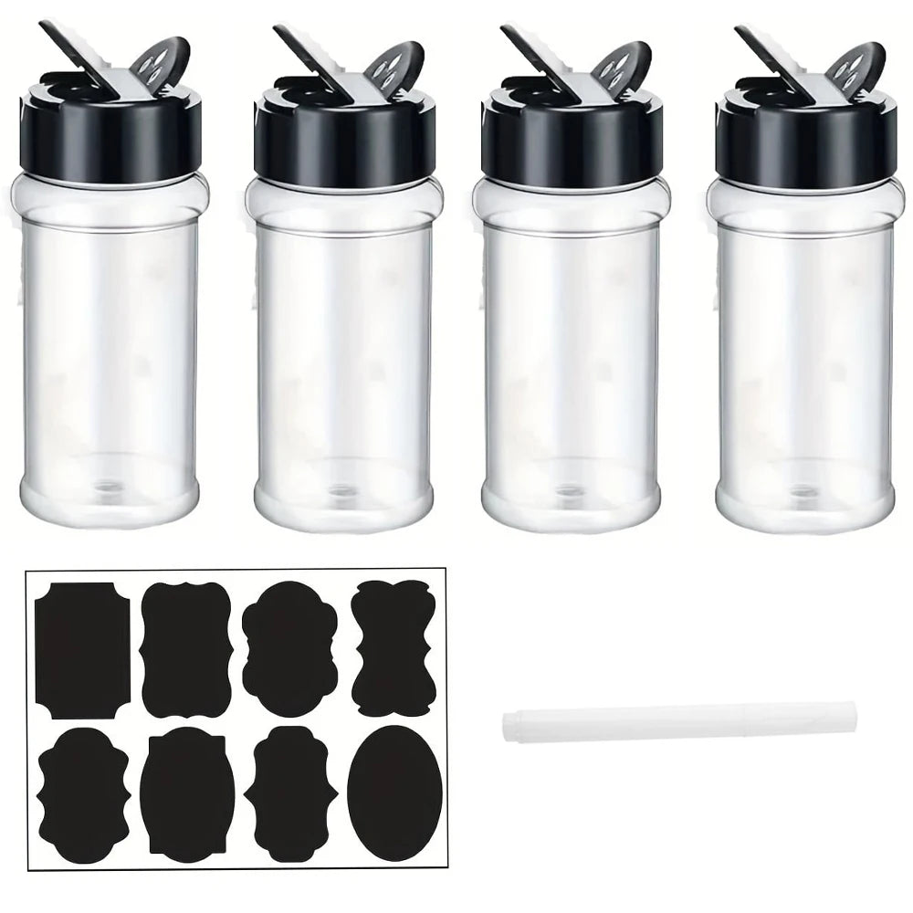 100ml plastic spice jar with shaker lid Label and pens seasoning container 3.5oz spice container with black lid seasoning jar fo