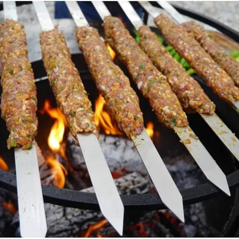 Kabob Skewers Flat Metal BBQ Barbecue Skewer with Wooden Handle Stainless Steel Kabob Skewers for Brazilian Koobideh Persian