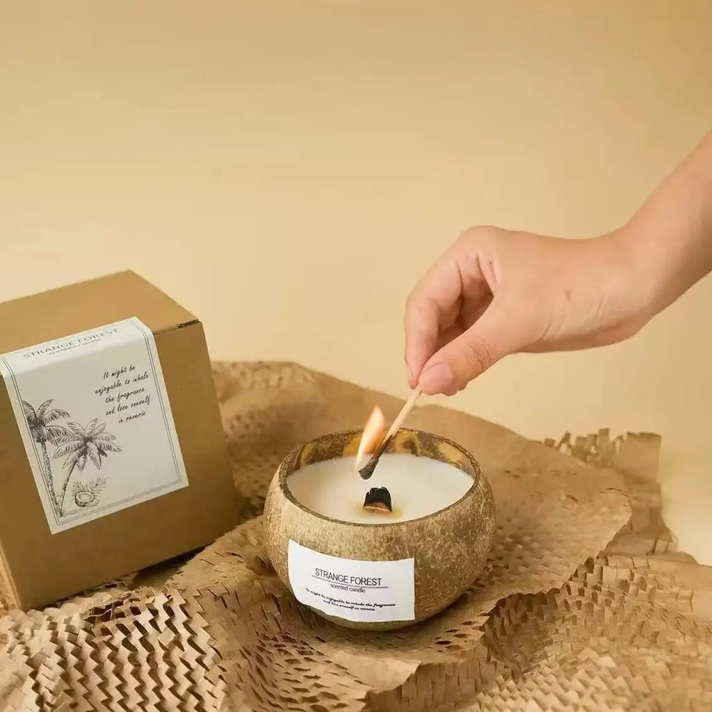 Natural Coconut Shell Scented Candle, Aromatherapy Plant Essential Oil Candle, Ins - Style Home Ambient Decor Ornament