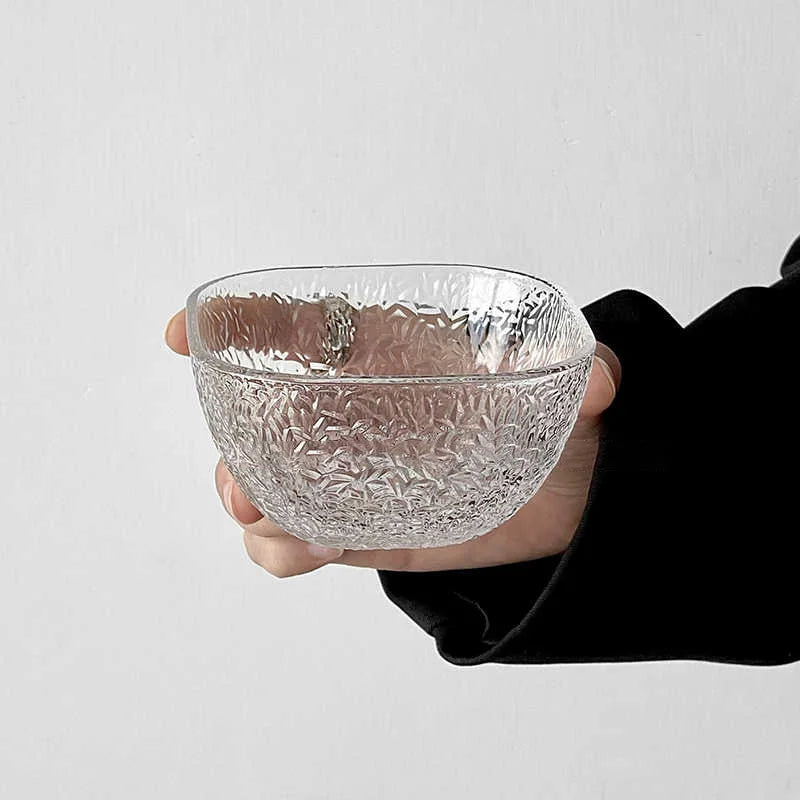 Transparent Glass Bowl Household Square Dessert Bowls Small Fruit Salad Bowl Tableware Breakfast Bowl 10.2cm
