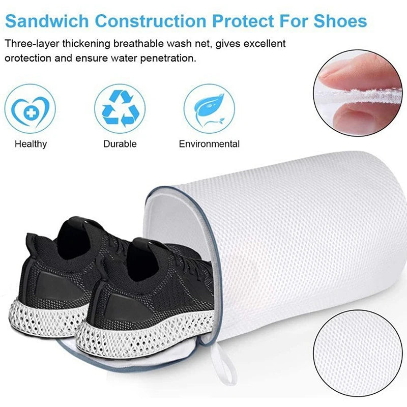 Shoe Washing Bags Washing Shoe Organizer Mesh Bags Zipper Secured Net Laundry Bags For Sneaker Socks Cleaning