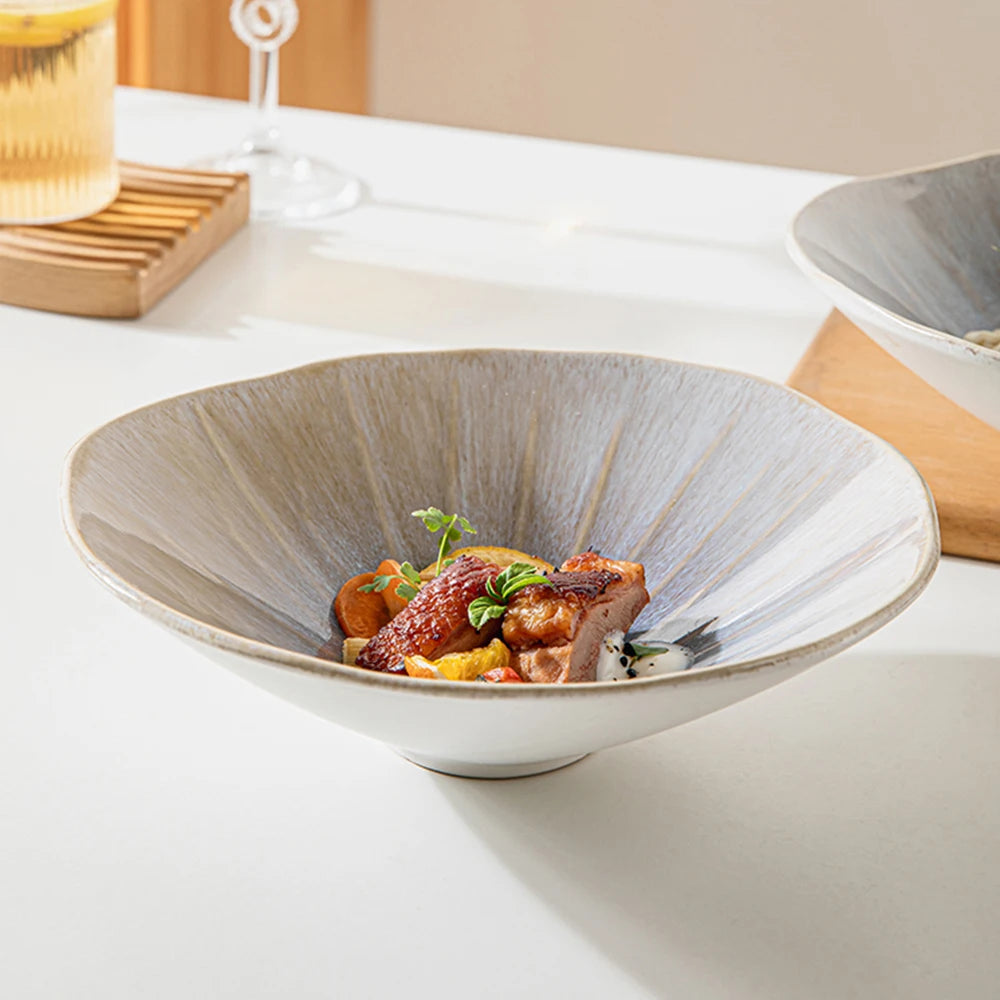 Retro Ceraic Bowls 7.5Inches Shell Shape Salad Dishes Gradient Summer Ice Cream Serving Tableware 650ml Home Kitchen Noodle Bowl