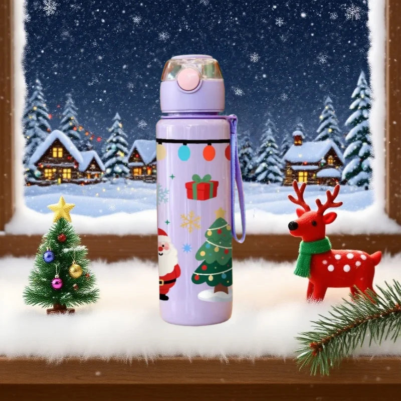3D Print Christmas Water Bottle with Cute Santa Reindeer Design 700ML Cartoon Cute High Appearance Plastic Water Cup,Leak-Proof