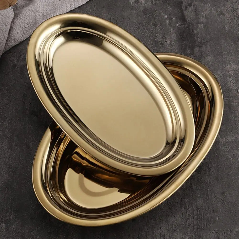 Durable 304 Stainless Steel Food Storage Serving Tray Multi-Size Ellipse Baking tray Large Capacity BBQ pan for Cooking Serving