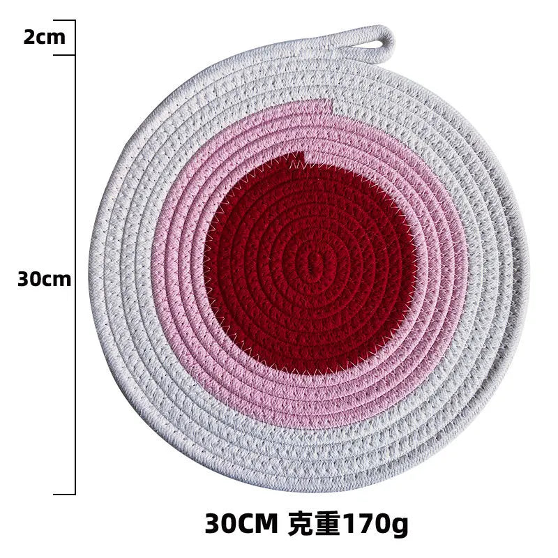Colored Placemat Pastoral Style Thickened Insulation Cotton Linen Woven Table Mat Heat Resistant Anti Scalding Sand Pot Cup Mat