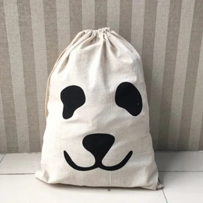 Linen Cotton Laundry Bag Animal Stripe Drawstring Backpack Cartoon Toy Storage Bag Drawstring Dirty Clothes Bag Organizer Pouch