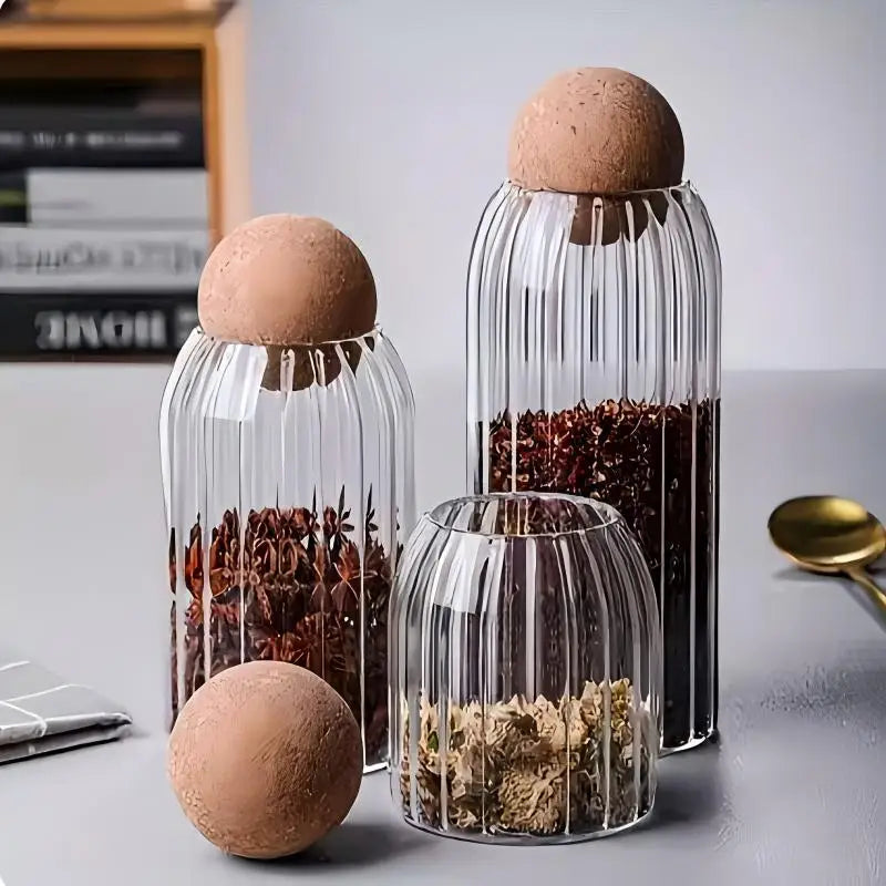 Glass Storage Jars with Airtight Wooden Lids Modern Pantry Containers for Coffee Tea Sugar Spices Kitchen Counter Jars