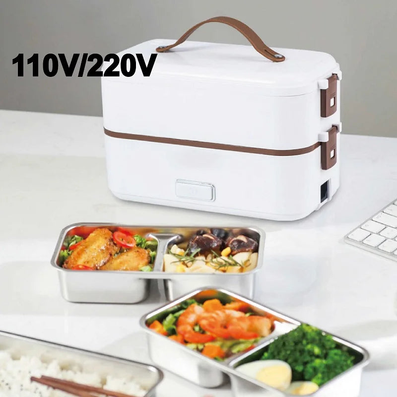 110V/220V Electric Lunch Box Office 304 Stainless Steel Quick Heating Bento Box Portable Fast Food Warmer Warming Pot 1.2L