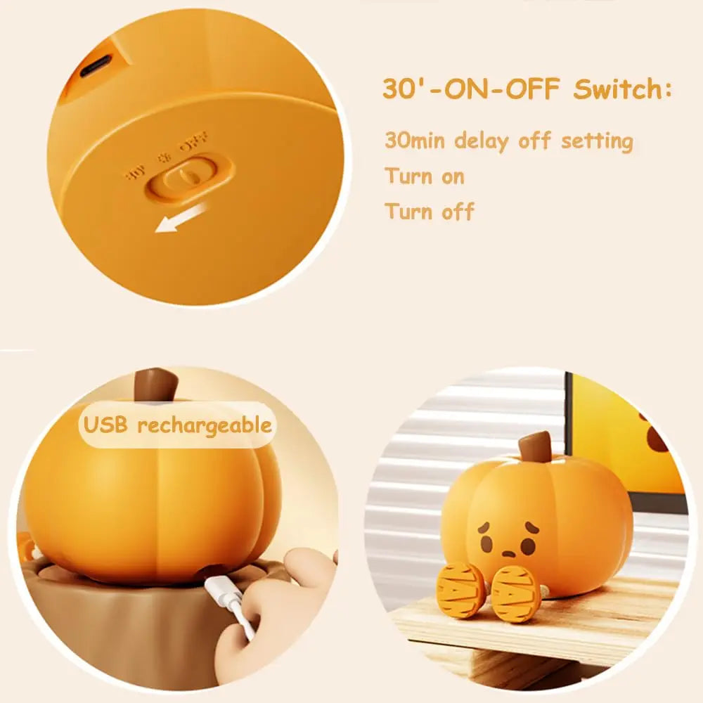 Pumpkin Night Light Rechargeable Touch Control Bedside Lamp,Bedroom Children's Room Christmas Gift with Dimmable RGB Lighting