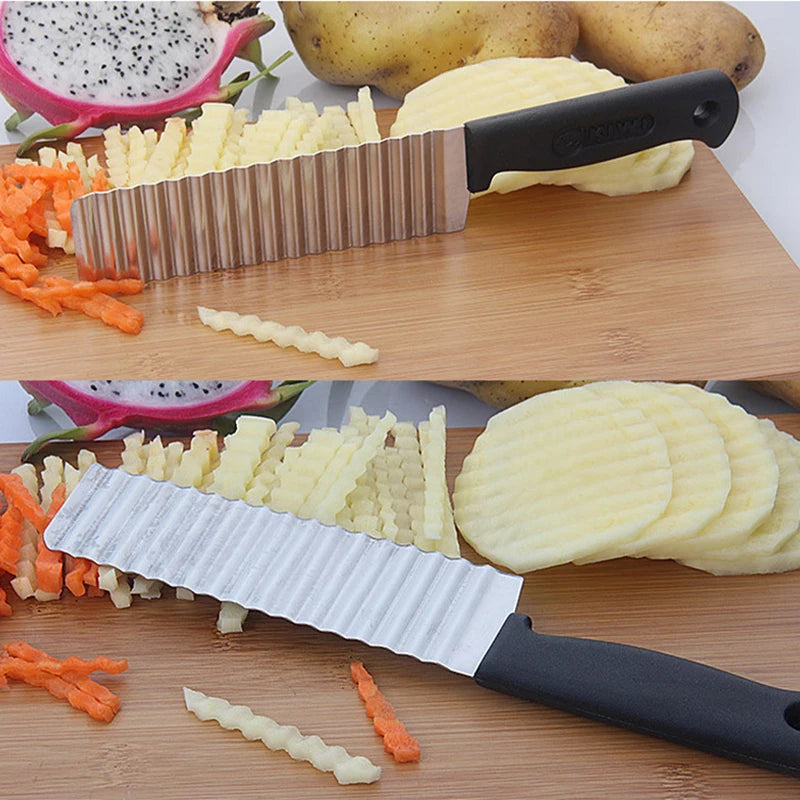 Stainless Steel Potato Chip Slicer Knife Wavy French Fry Cutter Knife Vegetable Fruit Crinkle Wavy Cutter Kitchen Gadget
