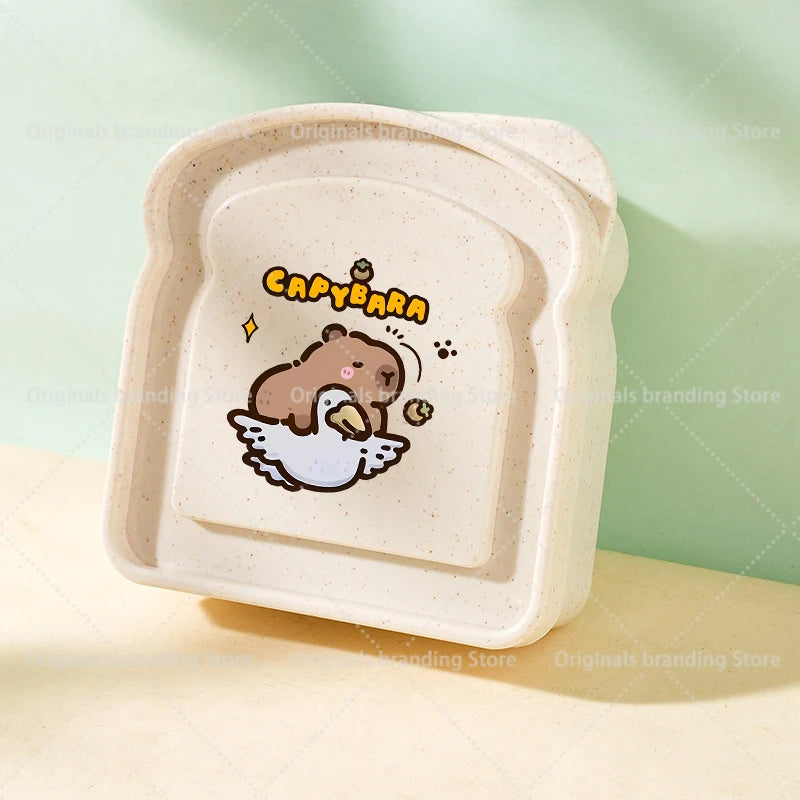 Capybara Portable Lunch Box Sandwich Silicone Toast Shaped Bento Box with Lid Office School Outdoor Lunch Food Container Gift