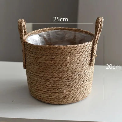 Handmade Woven Planter Basket Laundry Storage Decorative Basket Straw Wicker Rattan Seagrass Garden Flower Pot Storage Basket