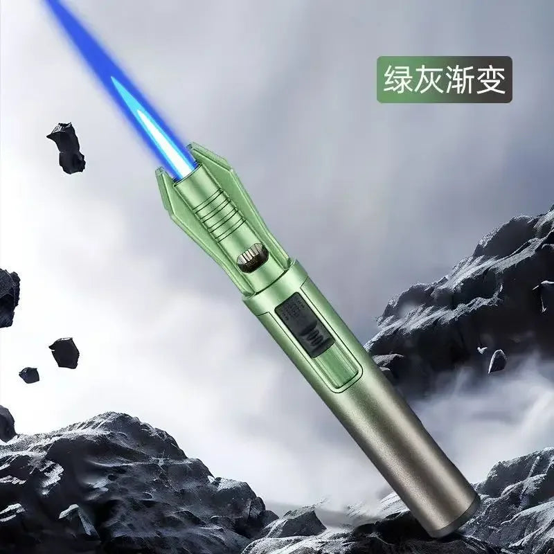 Metal Lightsaber Style Gas Lighter Powerful Red Flame Turbine Jet Torch Outdoor Compass Windproof Lighter BBQ Welding Cigar Tool