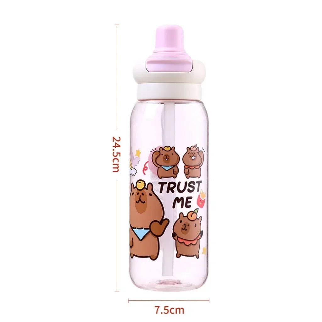 1/2/4PCS Capybara Cartoon 750ml Portable Large-capacity Water Bottle Sports Straw Cups Student Plastic Water Cups Children's Mug