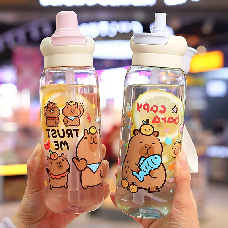 1/2/4PCS Capybara Cartoon 750ml Portable Large-capacity Water Bottle Sports Straw Cups Student Plastic Water Cups Children's Mug