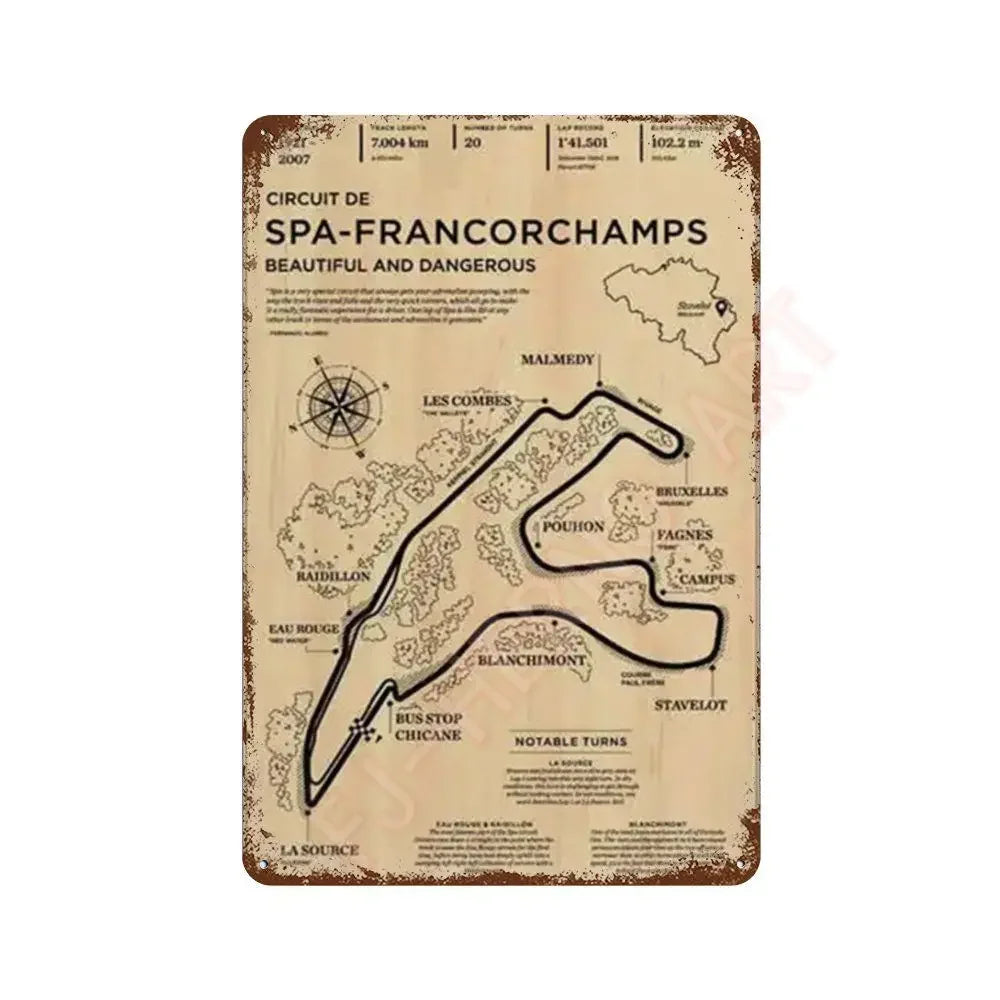 Vintage F1 Formula Racer Poster Metal Tin Sign Plaque Aesthetics Racing Monaco Grand Prix Circuit Track Wall Art Home Room Decor