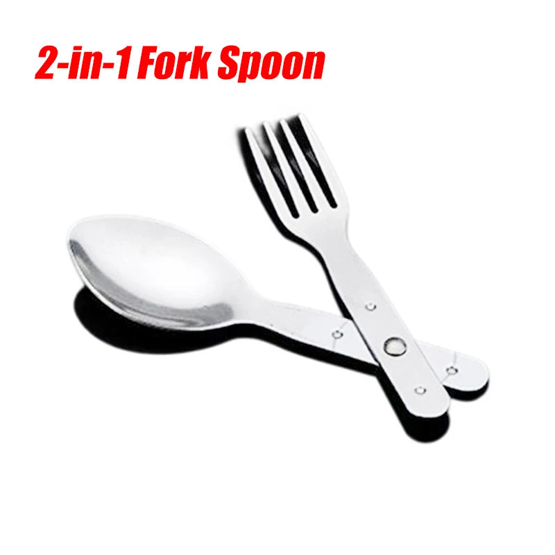New 2-in-1 Fork Dessert Spoon Cutlery Set For Outdoor Camping And Picnics Portable Durable Stainless Steel Mini Fork Spoon