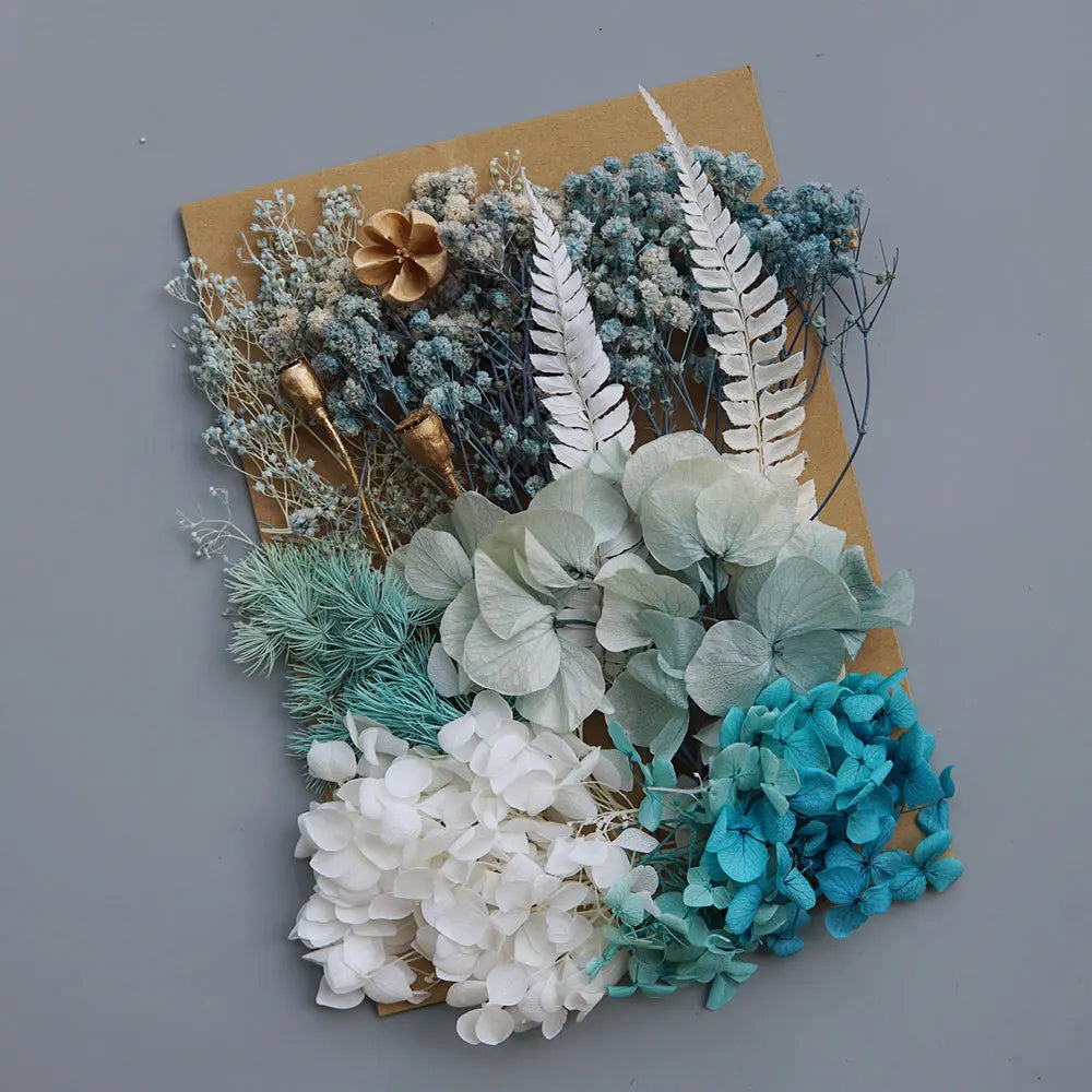 1 Pack Artificial Plants Dried Real Flowers Preserved Materials Epoxy Resin Candles DIY Floral Materials Hydrangea Set Flowers
