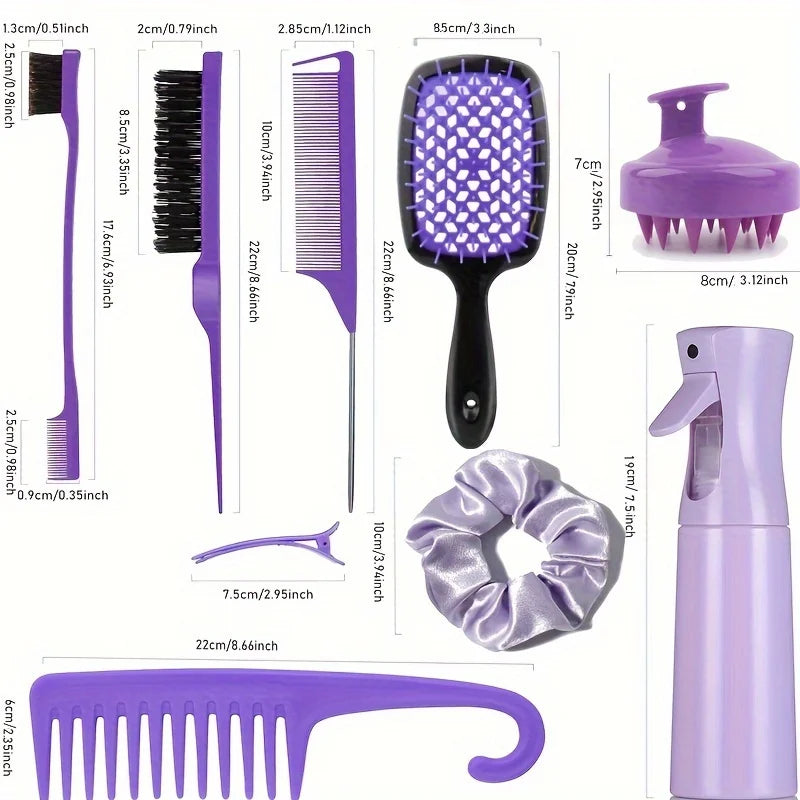 WANMEI hair comb styling set, pointed tail comb, edge brush, shampoo brush, high pressure watering can, hairpin, hairband