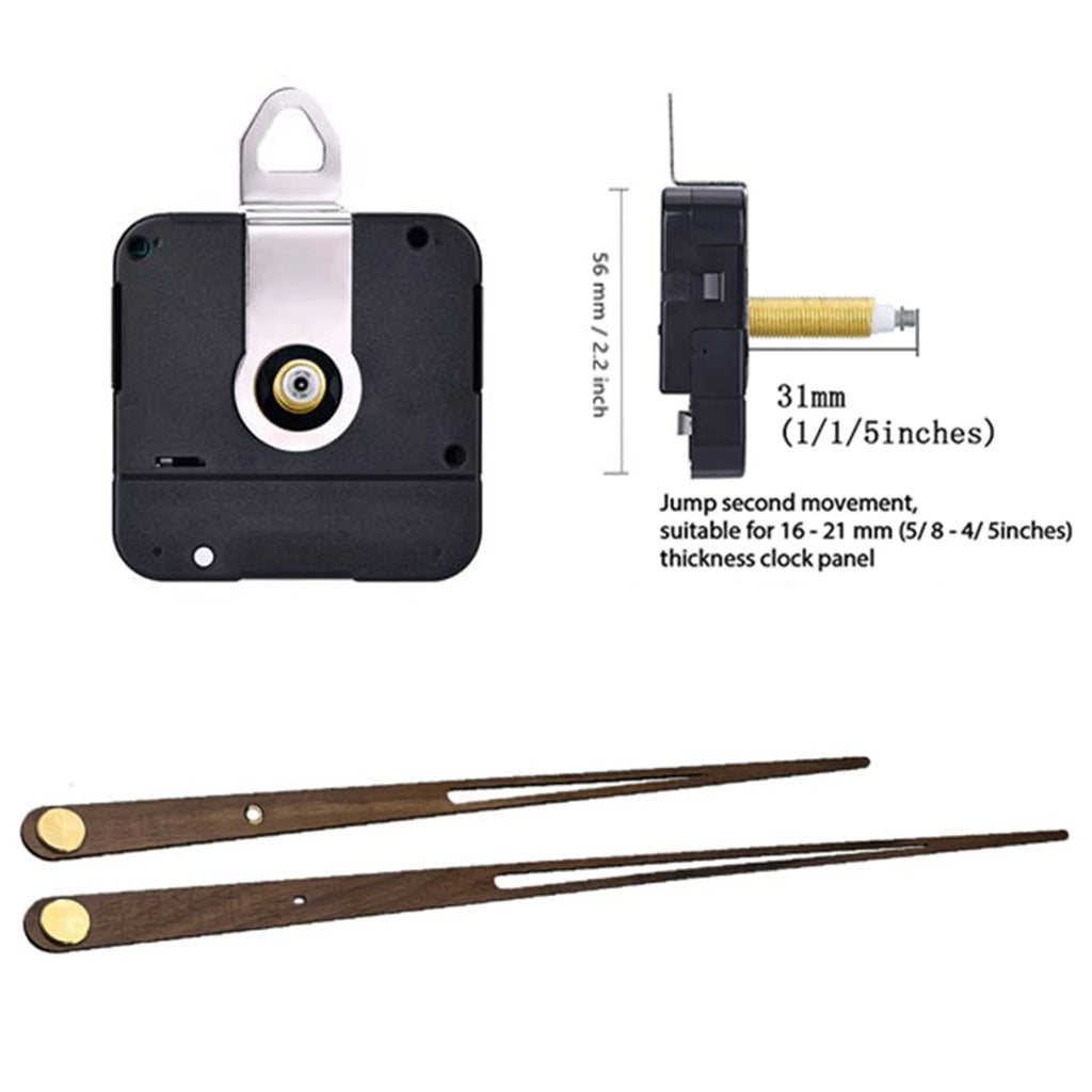 High Torque Clock Movement Mechanism Large Wall Quartz Clock Long Hands Walnut Wood DIY Repair Parts Replacement 31mm