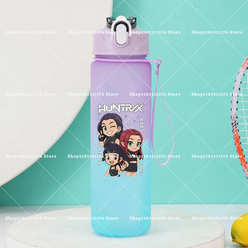 750ml KPop Demon Hunters Girls Boys Outdoor Water Bottles Portable Large Drinking Straw Water Cups Cartoon Sport Office Bottle