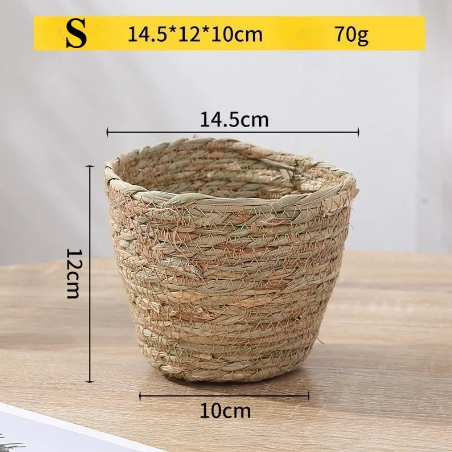 Woven Grass Flower Plant Pot Basket Planter Basket Indoor Outdoor Flower Pot Garden Decorative Flower Plants Basket Storage Use