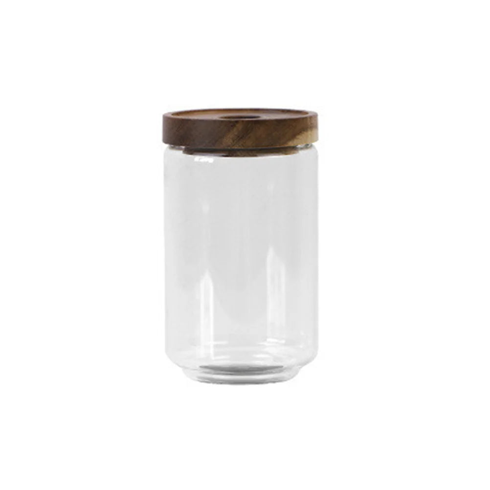 1000Ml Glass Tea Cans Heat Resistant Transparent Storage Jar Wooden Lid Sealed Container For Coffee Beans Biscuits Spices Food